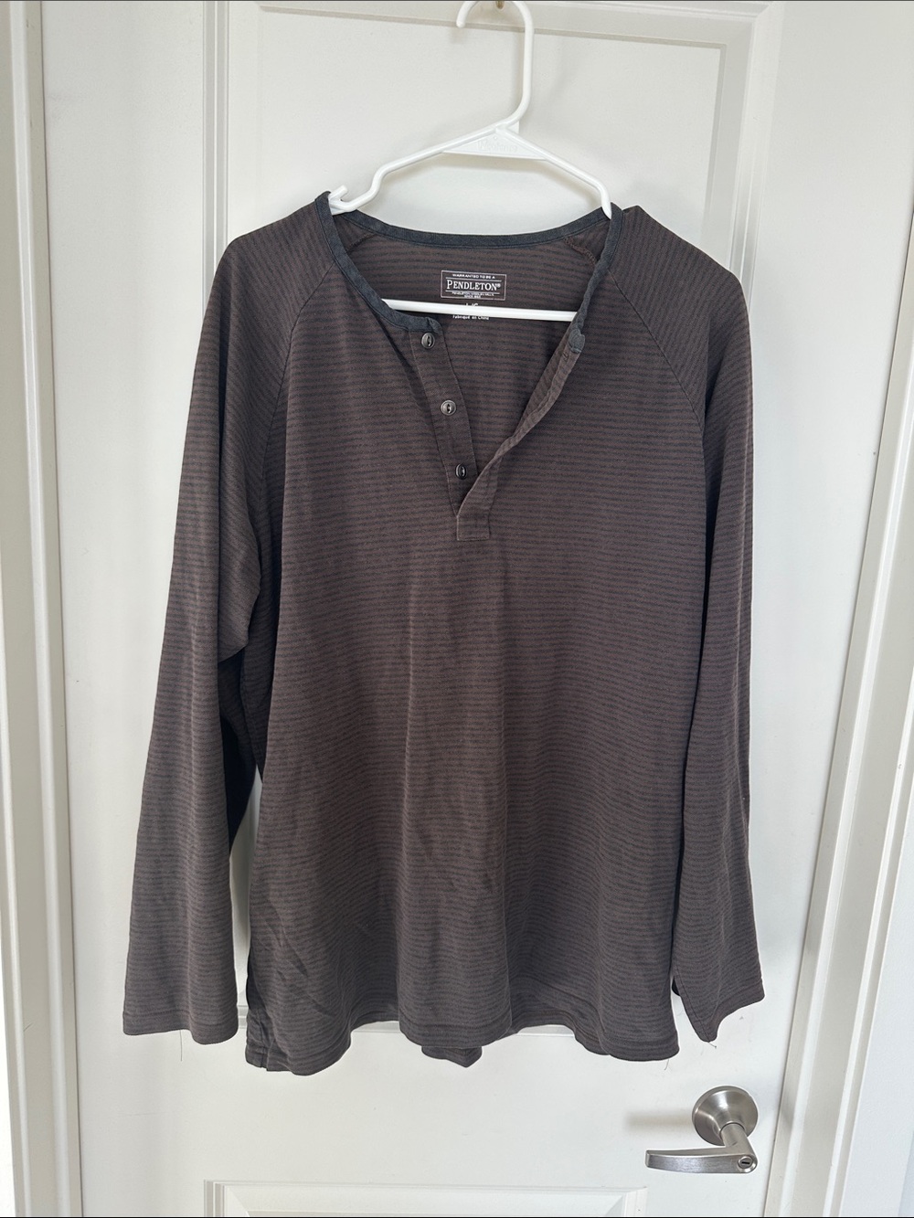 Pendleton Men’s Large Striped Cotton Henley Brown Burgundy Black Western